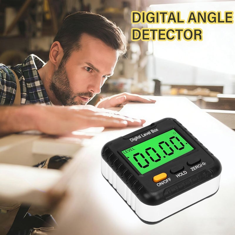 جهاز قياس الزوايا الرقمي من مارهينشوس (Marhynchus Digital Angle Gauge)، مزود بشاشة عرض LCD مضيئة من الخلف ومغناطيس قوي، يُستخدم في النجارة والبناء والصناعة الأوتوموبيلية. - Image 4
