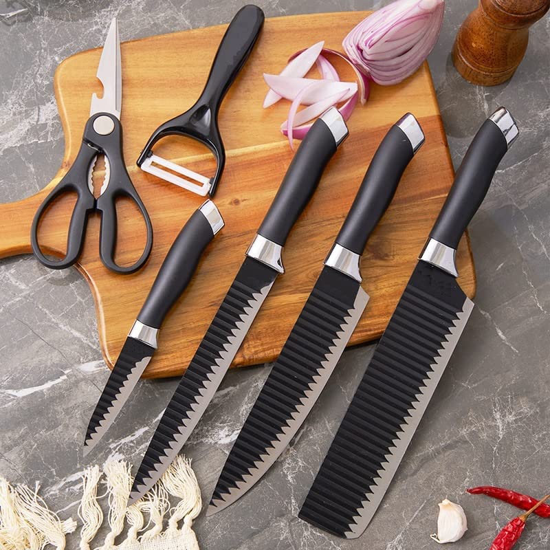 OLSIC 6 Pieces Professional Kitchen Knife Set Meat Knife Chefs Knife with NonSlip Handle for Home Kitchen and Restaurant with Chef Peeler and Scissor - Image 2