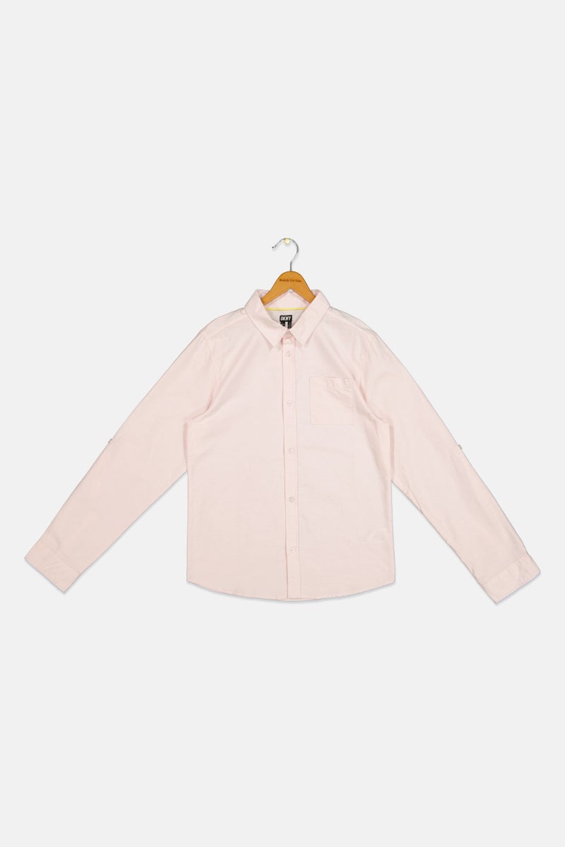 DKNY Kids Boy Regular Fit Solid Long Sleeves Casual Shirt, Pink - Image 1