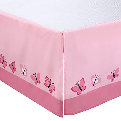 Tudomro 3 Pieces Butterfly Nursery Crib Bedding Set for Girls, Standard Size Bedding Sets with Comforter Fitted Sheet Crib Skirt(Pink) - Image 4
