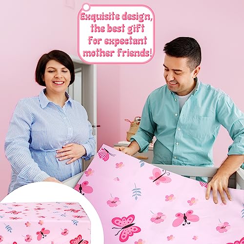 Tudomro 3 Pieces Butterfly Nursery Crib Bedding Set for Girls, Standard Size Bedding Sets with Comforter Fitted Sheet Crib Skirt(Pink) - Image 5