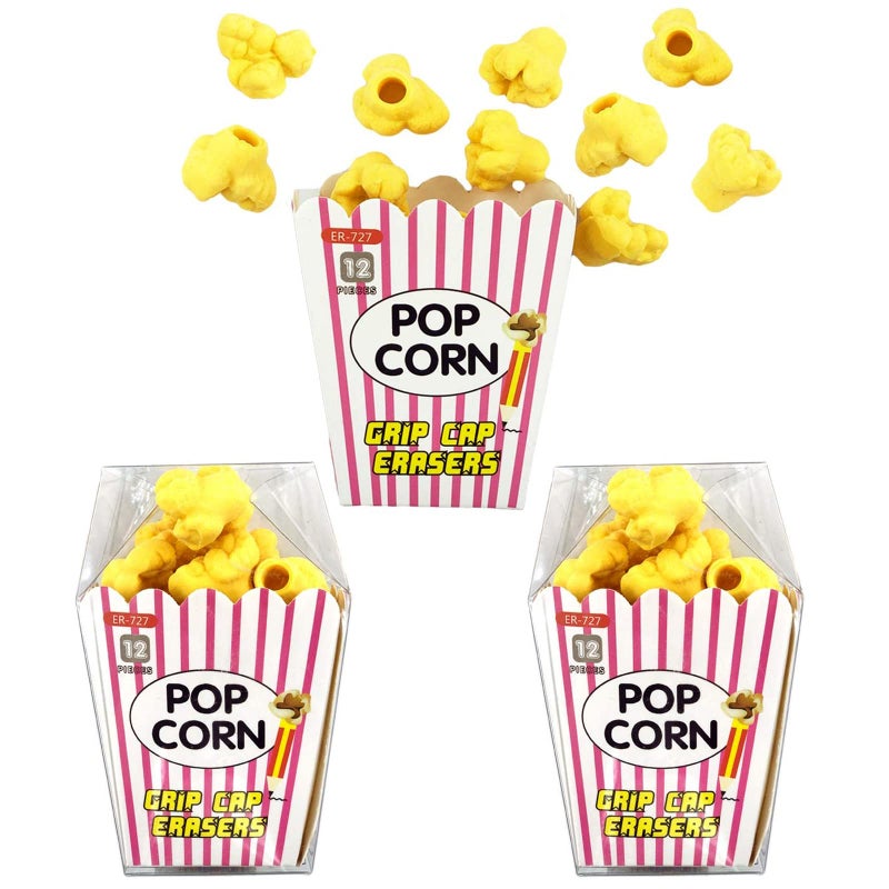 Dreamm Pencil Top Erasers 36 Pack Popcorn Pencil Erasers Toppers Cap Erasers for Kids Cute Fun Novelty Food Erasers for Student School Supplies Prize Gifts Party Favors - Image 1