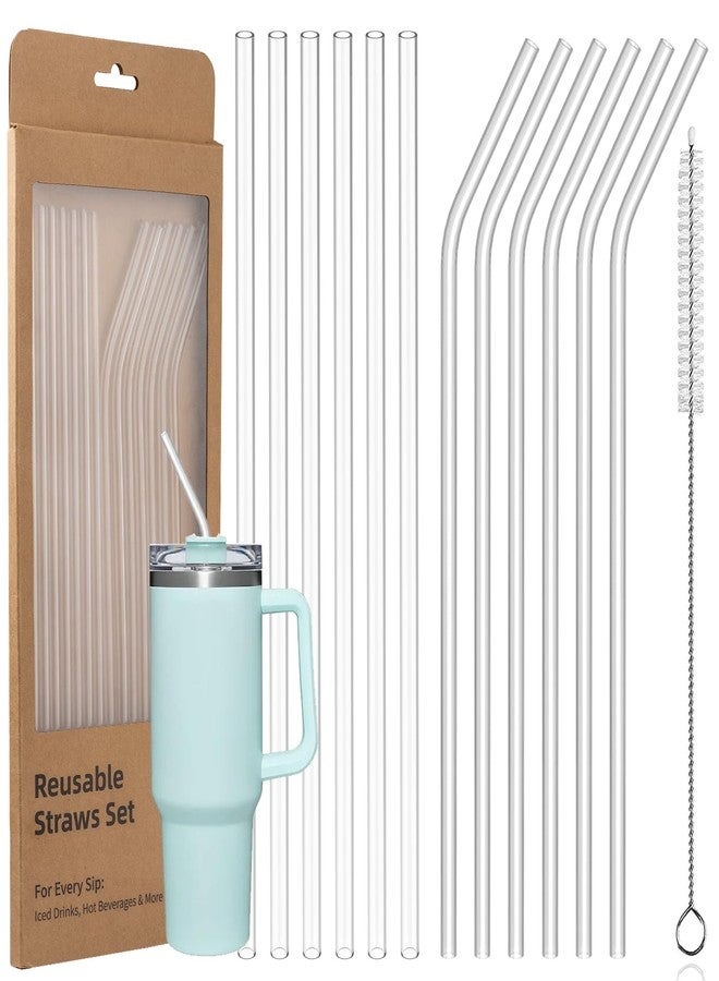 Ullnosoo 12 Pack Reusable Straws Compatible with Stanley/Yeti 30oz-40oz Cup Tumbler, 12" Long Plastic Clear Bend Replacement Straws with Cleaning Brush for Smoothies, Milkshakes, Everyday Drinks - Image 1