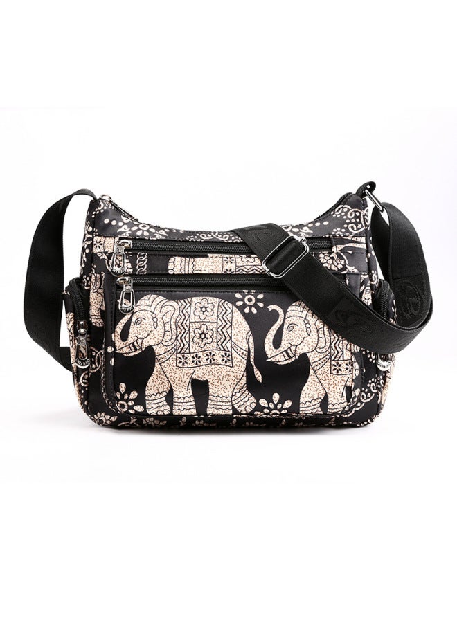 Women's Fabric Bag Casual Shoulder Bag Multi-compartment Florable Cloth Bag Nylon OxFord Cloth Crossbody Bag Middle-aged And Elderly Small Bag-Color:Elephant  - Image 1