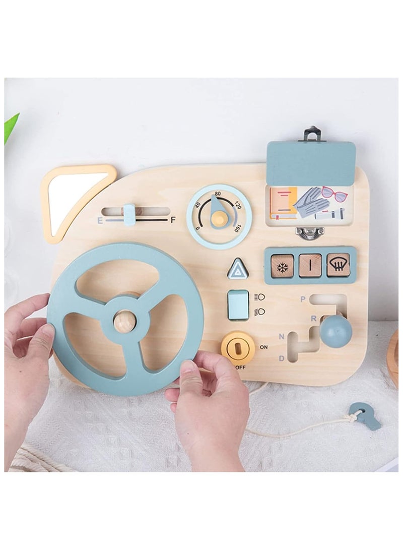 Soofam Wooden Busy Board for Toddlers, Montessori Steering Wheel Driving Toy, Preschool Learning Activities for Fine Motor Basic Skills, Sensory Toy for Kids 3-6 Years Old (Steering Wheel) - Image 5