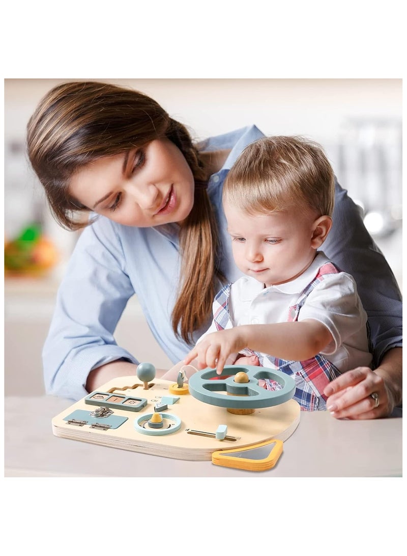 Soofam Wooden Busy Board for Toddlers, Montessori Steering Wheel Driving Toy, Preschool Learning Activities for Fine Motor Basic Skills, Sensory Toy for Kids 3-6 Years Old (Steering Wheel) - Image 4