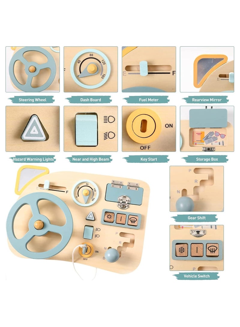 Soofam Wooden Busy Board for Toddlers, Montessori Steering Wheel Driving Toy, Preschool Learning Activities for Fine Motor Basic Skills, Sensory Toy for Kids 3-6 Years Old (Steering Wheel) - Image 3