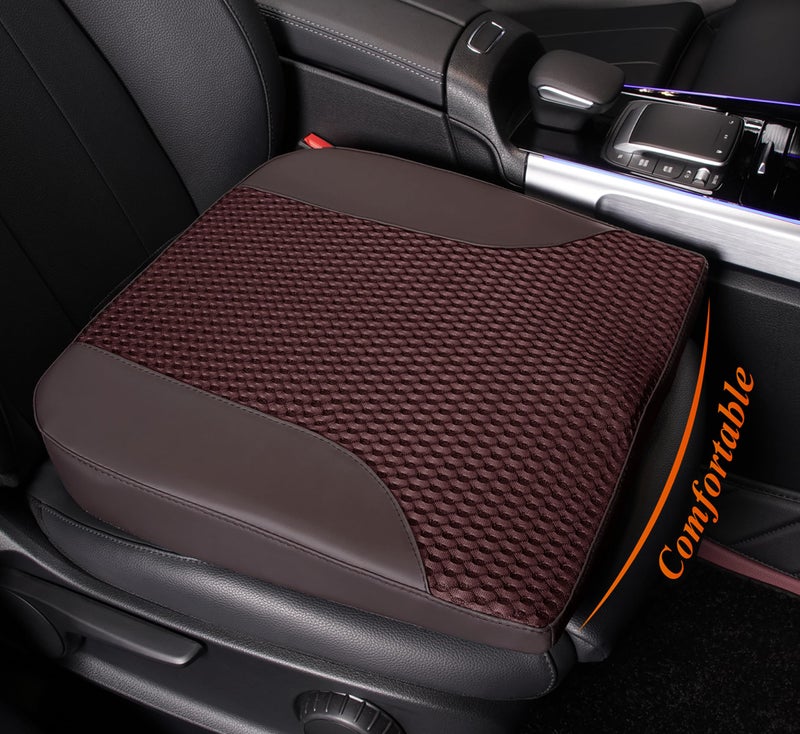 kingphenix Car Seat Cushion â€“ Memory Foam Pad for Driving Comfort â€“ Boosts Height and Relieves Coccyx & Lower Back Pain â€“ Car, Truck, Office Chair (Leather & 4D Mesh Brown) - Image 1