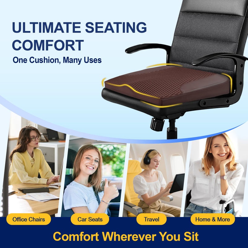 kingphenix Car Seat Cushion â€“ Memory Foam Pad for Driving Comfort â€“ Boosts Height and Relieves Coccyx & Lower Back Pain â€“ Car, Truck, Office Chair (Leather & 4D Mesh Brown) - Image 5