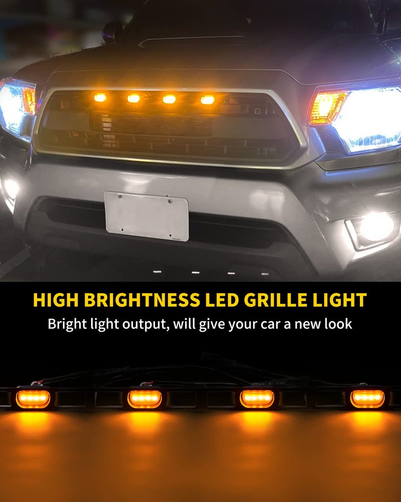 MEALAM Amber LED Lights 4PCS Front Grille Raptor Lamps Car Accessories with Harness and Fuse, Compatible with 2012 2013 2014 2015 Toyotaa Tacoma with TRD Pro Grille - Image 2