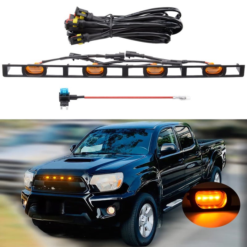 MEALAM Amber LED Lights 4PCS Front Grille Raptor Lamps Car Accessories with Harness and Fuse, Compatible with 2012 2013 2014 2015 Toyotaa Tacoma with TRD Pro Grille - Image 1