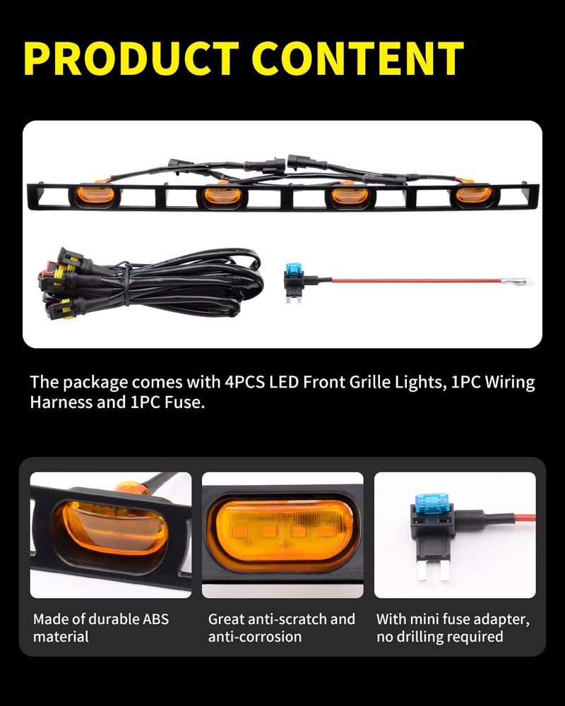 MEALAM Amber LED Lights 4PCS Front Grille Raptor Lamps Car Accessories with Harness and Fuse, Compatible with 2012 2013 2014 2015 Toyotaa Tacoma with TRD Pro Grille - Image 4