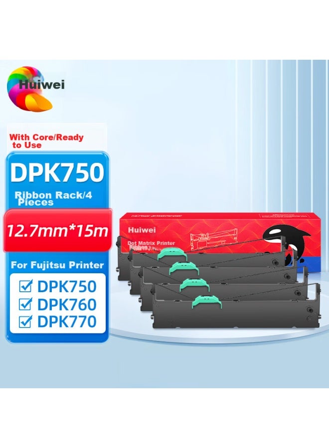 Huiwei Dpk750 حامل خرطوشة الشريط 4-pack لـ Fujitsu Dpk770e Dpk770k Dpk760 Dpk750pro Dpk6630k Dpk2780k طابعة مصفوفة النقاط - Image 1