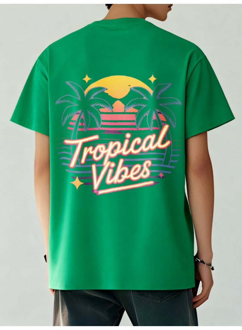 Men's Pure Cotton Loose Fit Graphic T-Shirt, Green - Image 2