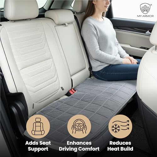 MY ARMOR Car Seat Cover | Ultra-Soft Quilted Foam Cushion with Non-Slip Grip & Storage Pouch | Universal Fit Rear Car Seat Protector | Extra Large 50 x 20 Inches | Grey Velvet | 1 Pc - Image 2