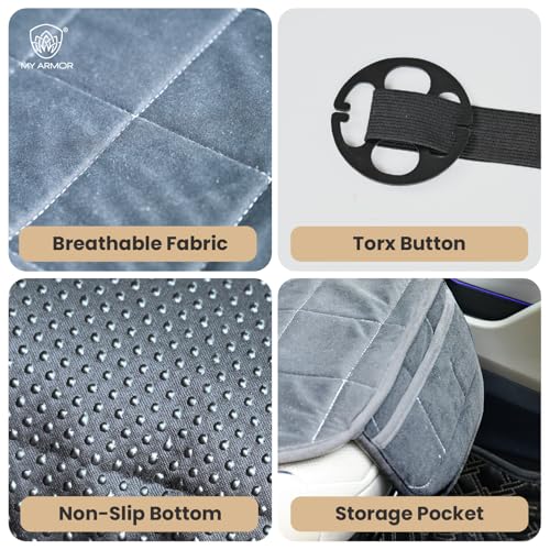 MY ARMOR Car Seat Cover | Ultra-Soft Quilted Foam Cushion with Non-Slip Grip & Storage Pouch | Universal Fit Rear Car Seat Protector | Extra Large 50 x 20 Inches | Grey Velvet | 1 Pc - Image 3