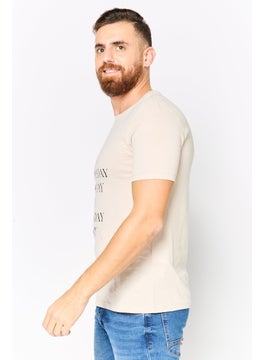 DeFacto Men Round Neck Short Sleeves Printed T-Shirt, Beige  - Image 3