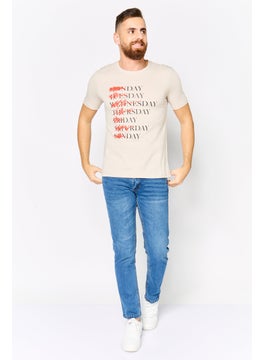 DeFacto Men Round Neck Short Sleeves Printed T-Shirt, Beige  - Image 4