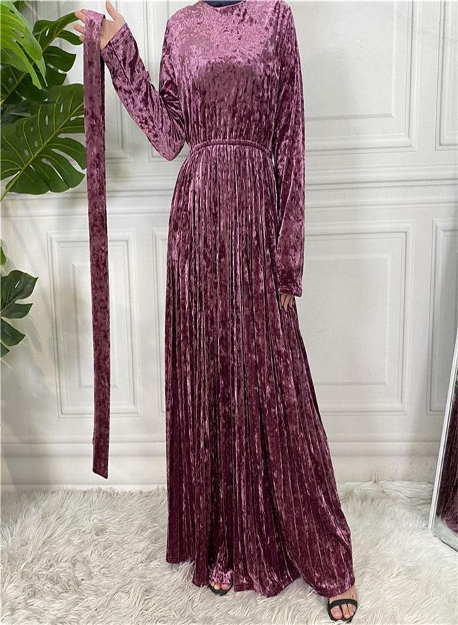 Loquat Fashion Solid Color Long Sleeve Dress Abaya Purple  - Image 1