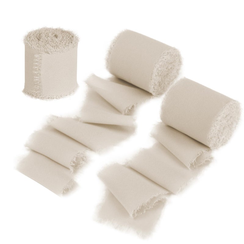 DORIS HOME Sand Chiffon Ribbon for Flower Bouquet 2 x21Yd Fabric Ribbon for Gift Wrapping Handmade Frayed Ribbon for Wedding Chiffon Silk Ribbon for Christmas Decorations