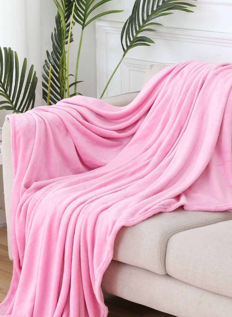 Solid Color Lightweight Warm Flannel Blanket Coral Velvet Blanket Family Sofa Bedding Fabric Pink