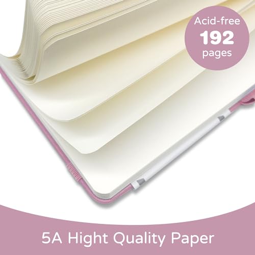 LEAGIM Blank Journal Notebook, A5, 192 Pages 100 GSM Thick Sketch Book for Women Men, Hardcover Leather Unlined Journaling for Work, Notebooks for Writing, 5.8 inches x 8.5 inches (Pink) - Image 2
