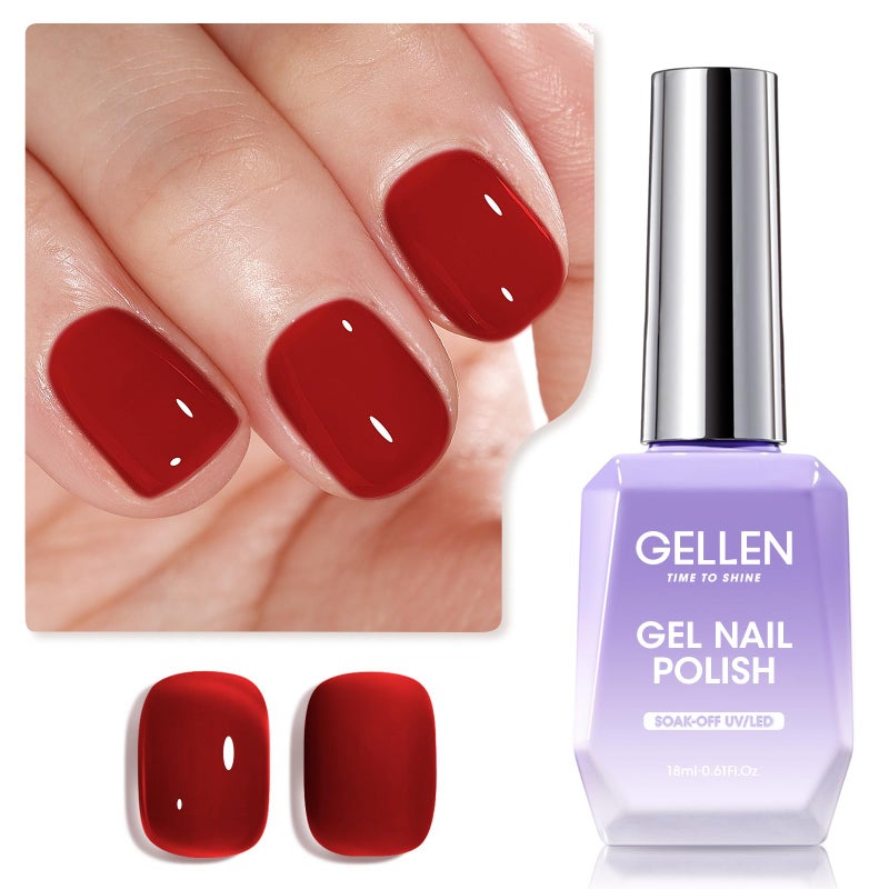 Gellen Jelly Gel Nail Polish, 18ML Jelly Red Gel Polish Soak Off LED U V Nail Gel Polish Sheer Translucent Gel Nail Polish DIY Nail Art Starter Manicure Salon Gifts for Women - Image 1