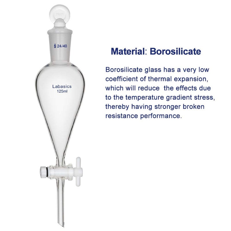 Labasics Borosilicate Glass 125ml Conical Separatory Funnel with PTFE Stopcock, 125mL - Image 4