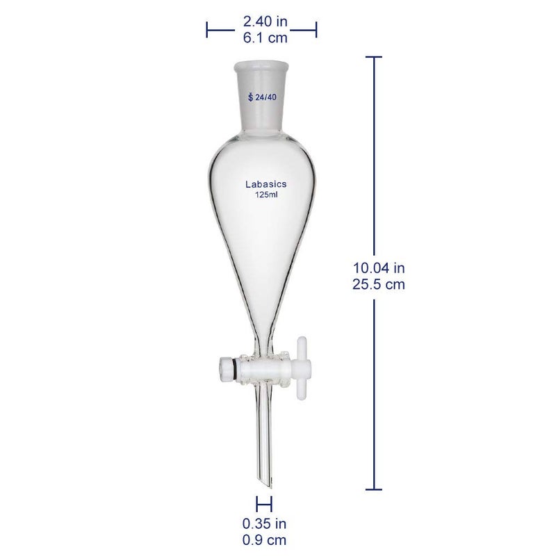 Labasics Borosilicate Glass 125ml Conical Separatory Funnel with PTFE Stopcock, 125mL - Image 2
