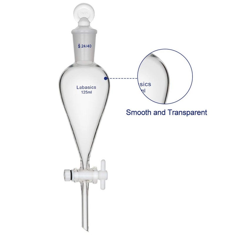 Labasics Borosilicate Glass 125ml Conical Separatory Funnel with PTFE Stopcock, 125mL - Image 3