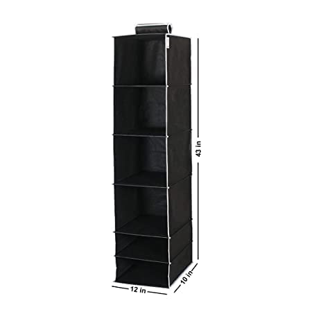 UNICRAFTS Hanging Organizer 6 Shelves NonWoven Foldable and Collapsible Wardrobe Organiser 6 Tier Clothes Storage Hanger Pack of 1 Black - Image 3