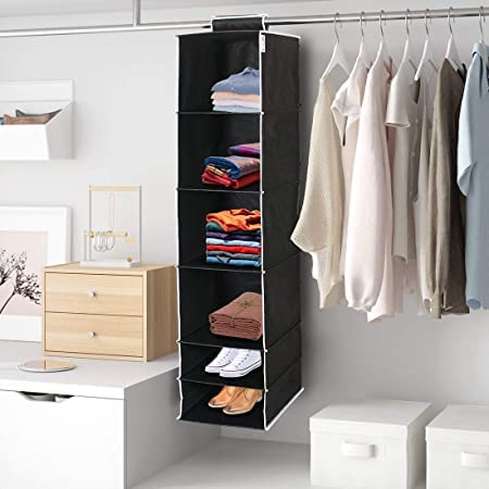 UNICRAFTS Hanging Organizer 6 Shelves NonWoven Foldable and Collapsible Wardrobe Organiser 6 Tier Clothes Storage Hanger Pack of 1 Black - Image 2