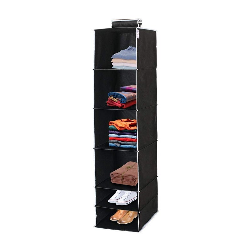 UNICRAFTS Hanging Organizer 6 Shelves NonWoven Foldable and Collapsible Wardrobe Organiser 6 Tier Clothes Storage Hanger Pack of 1 Black - Image 1
