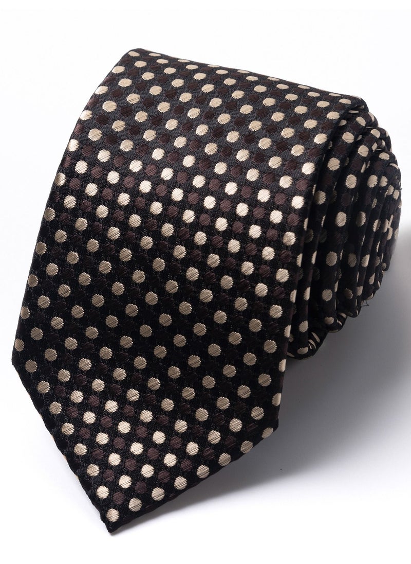 Loquat Brown Polka Dot Polyester Necktie 