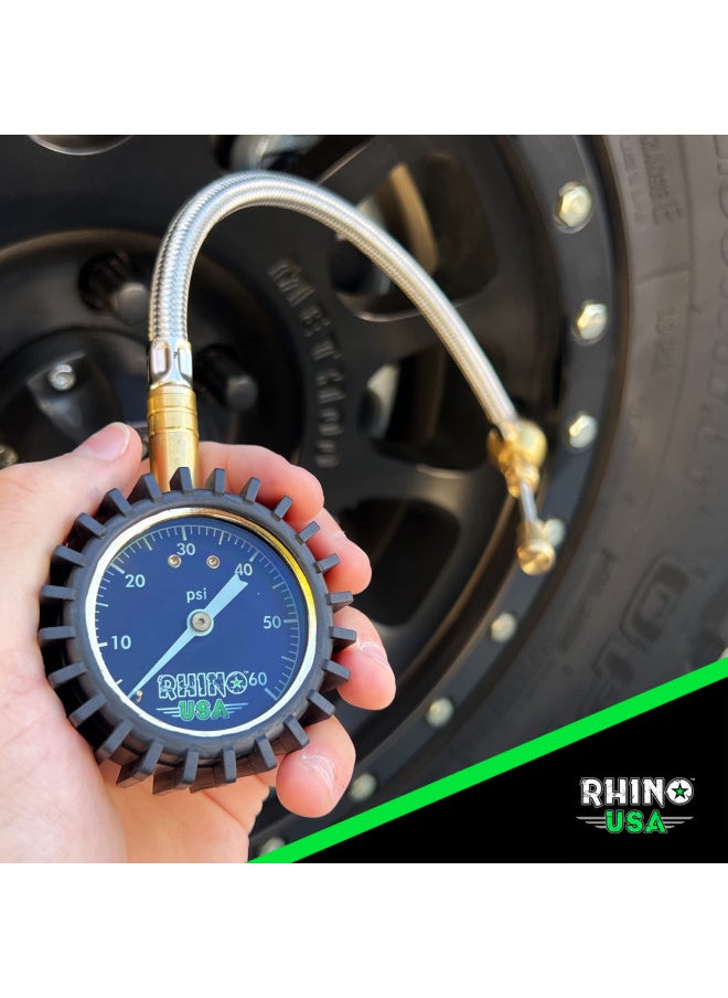 Rhino USA Rhino USA Rapid Tire Deflators with Gauge (0-60psi) Automatic & Adjustable Tire Air Down Tool - Large 2" Easy Read Glow Dial & Solid Brass Hardware - Best Offroad Deflator for Jeep, Truck or ATV  - Image 4