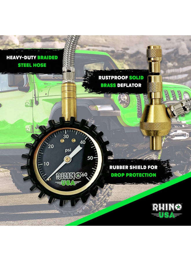 Rhino USA Rhino USA Rapid Tire Deflators with Gauge (0-60psi) Automatic & Adjustable Tire Air Down Tool - Large 2" Easy Read Glow Dial & Solid Brass Hardware - Best Offroad Deflator for Jeep, Truck or ATV  - Image 2