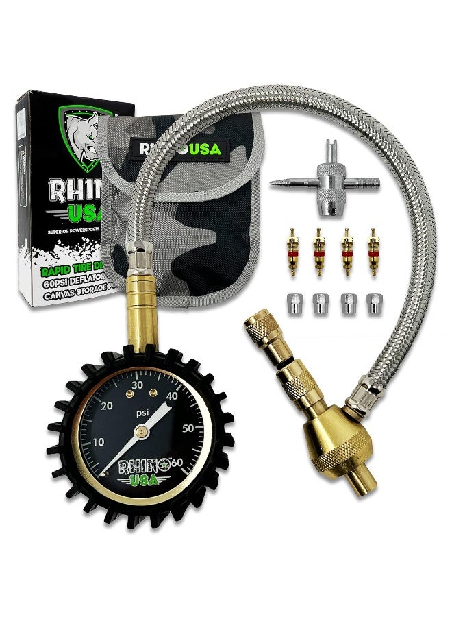 Rhino USA Rapid Tire Deflators With Gauge (0-60Psi) Automatic And Adjustable Tire Air Down Tool - Image 1