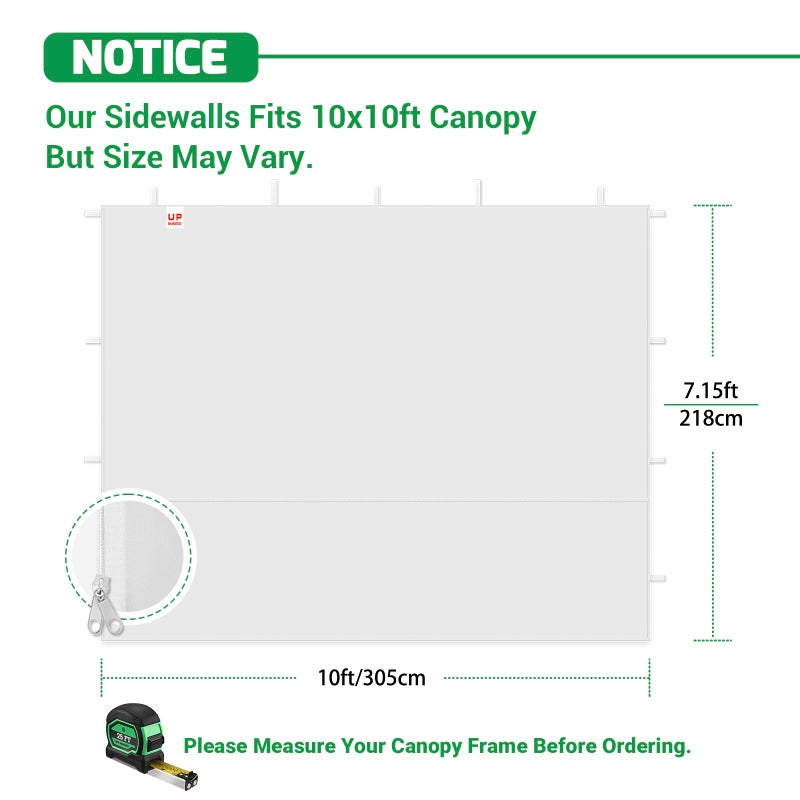 Acepic Canopy Sidewalls for 10x10 Pop Up Canopy Frame, Waterproof UV Protection Material for Outdoor Events, Courtyard, Vendor Booths (White, 3 PCS Sidewalls Only) - Image 2