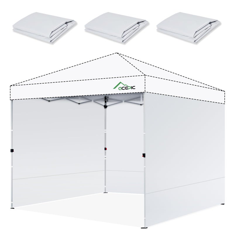 Acepic Canopy Sidewalls for 10x10 Pop Up Canopy Frame, Waterproof UV Protection Material for Outdoor Events, Courtyard, Vendor Booths (White, 3 PCS Sidewalls Only) - Image 1