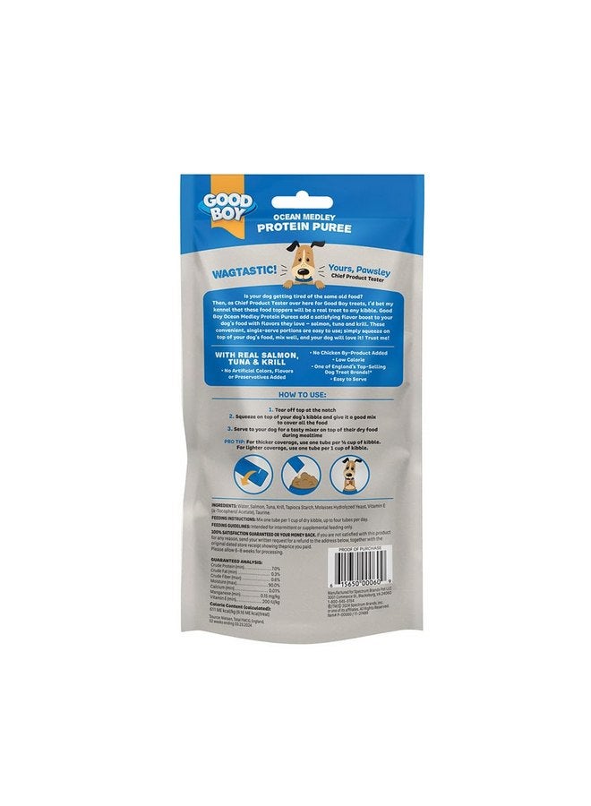 جود بوي مزيج طعام الكلاب من GOOD BOY Ocean Medley Protein Purees لجميع الكلاب البالغة، 10 قطع، مكافآت سهلة الاستخدام بثلاث نكهات مع سمك السلمون والتونة والكريل - Image 2