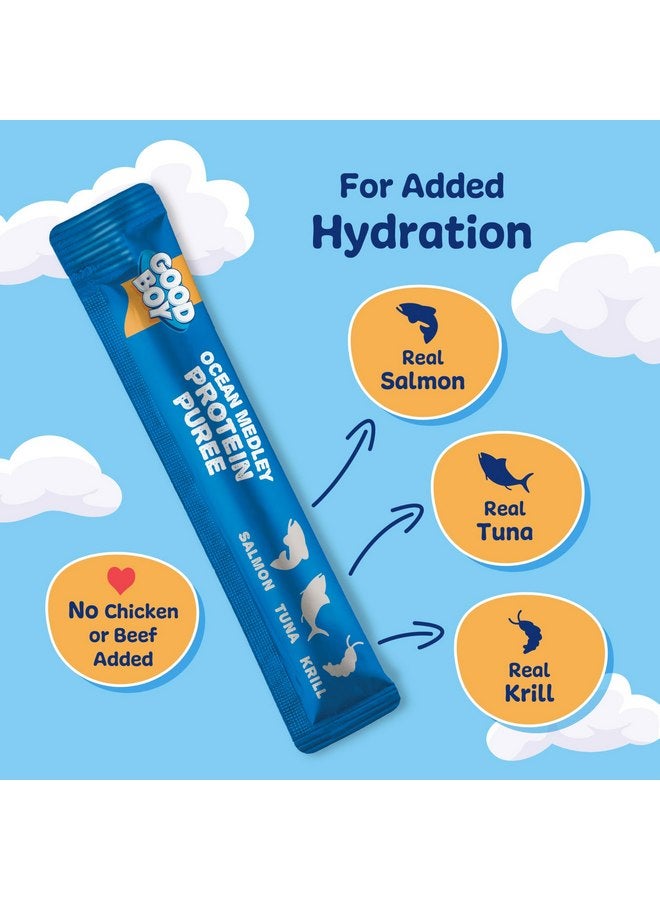 جود بوي مزيج طعام الكلاب من GOOD BOY Ocean Medley Protein Purees لجميع الكلاب البالغة، 10 قطع، مكافآت سهلة الاستخدام بثلاث نكهات مع سمك السلمون والتونة والكريل - Image 4