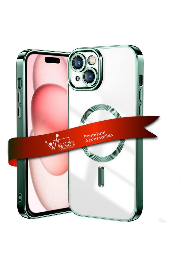 Magsafe Shockproof Luxury Plating Hybrid Clear PC Case Cover For Apple iPhone 15 Plus 2023 Light Green