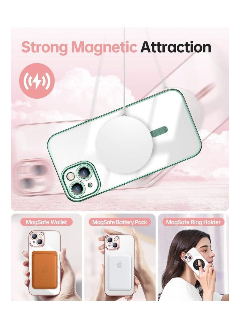 Magsafe Shockproof Luxury Plating Hybrid Clear PC Case Cover For Apple iPhone 15 Plus 2023 Light Green