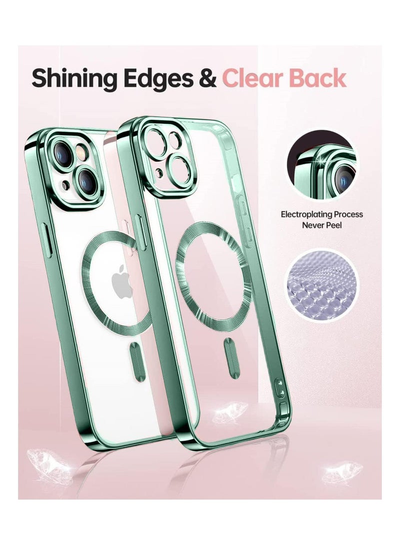 Magsafe Shockproof Luxury Plating Hybrid Clear PC Case Cover For Apple iPhone 15 Plus 2023 Light Green