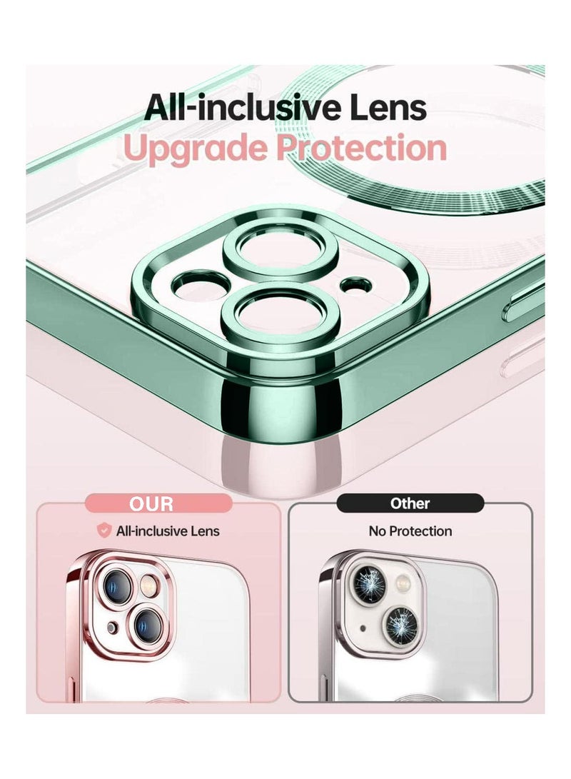 Magsafe Shockproof Luxury Plating Hybrid Clear PC Case Cover For Apple iPhone 15 Plus 2023 Light Green