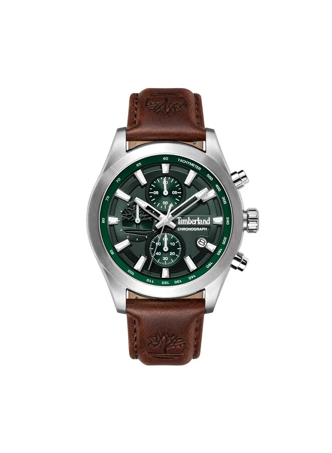 Ashmont Green Dial Leather Strap Chronograph Watch for Men, 44mm