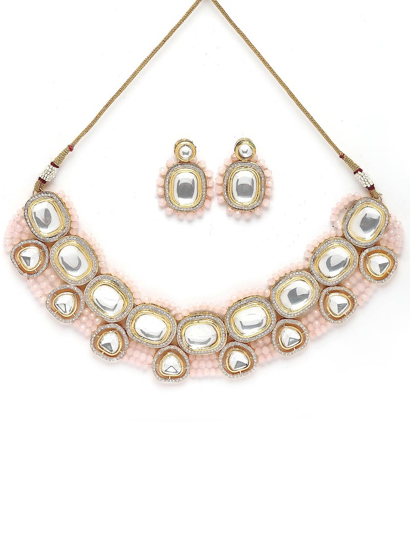 Karatcart Baby Pink Crystal Polki Kundan Necklace Set for Women - Image 1