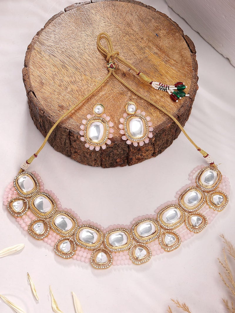 Karatcart Baby Pink Crystal Polki Kundan Necklace Set for Women - Image 4