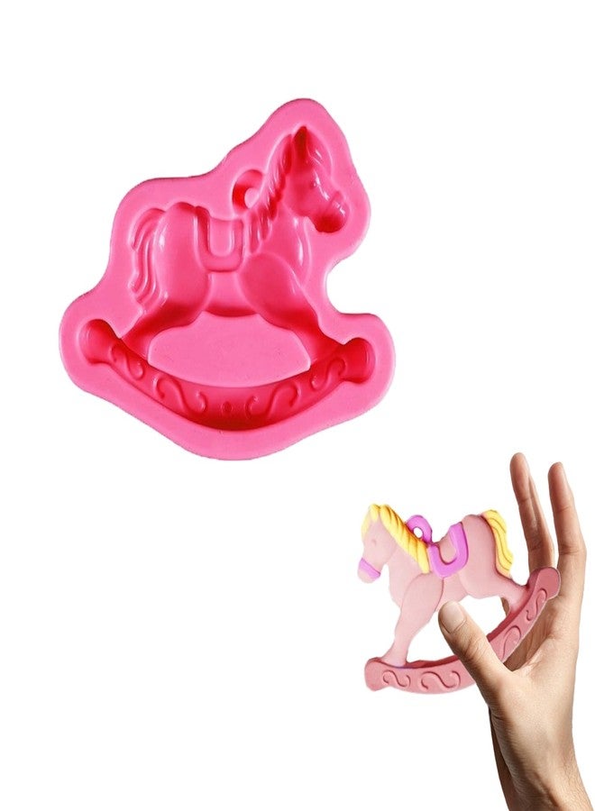 YAFIYGI Rocking Horse Cake Topper Silicone Fondant Mold Pink Ride On Horse Cutter Resin Mould for Decorating DIY Candy Chocolate Sugar Craft Soap Plaster Clay Baking Tools - Image 1