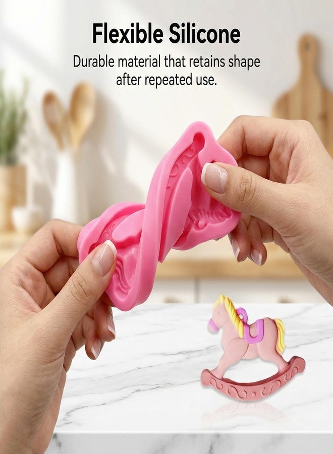YAFIYGI Rocking Horse Cake Topper Silicone Fondant Mold Pink Ride On Horse Cutter Resin Mould for Decorating DIY Candy Chocolate Sugar Craft Soap Plaster Clay Baking Tools - Image 5
